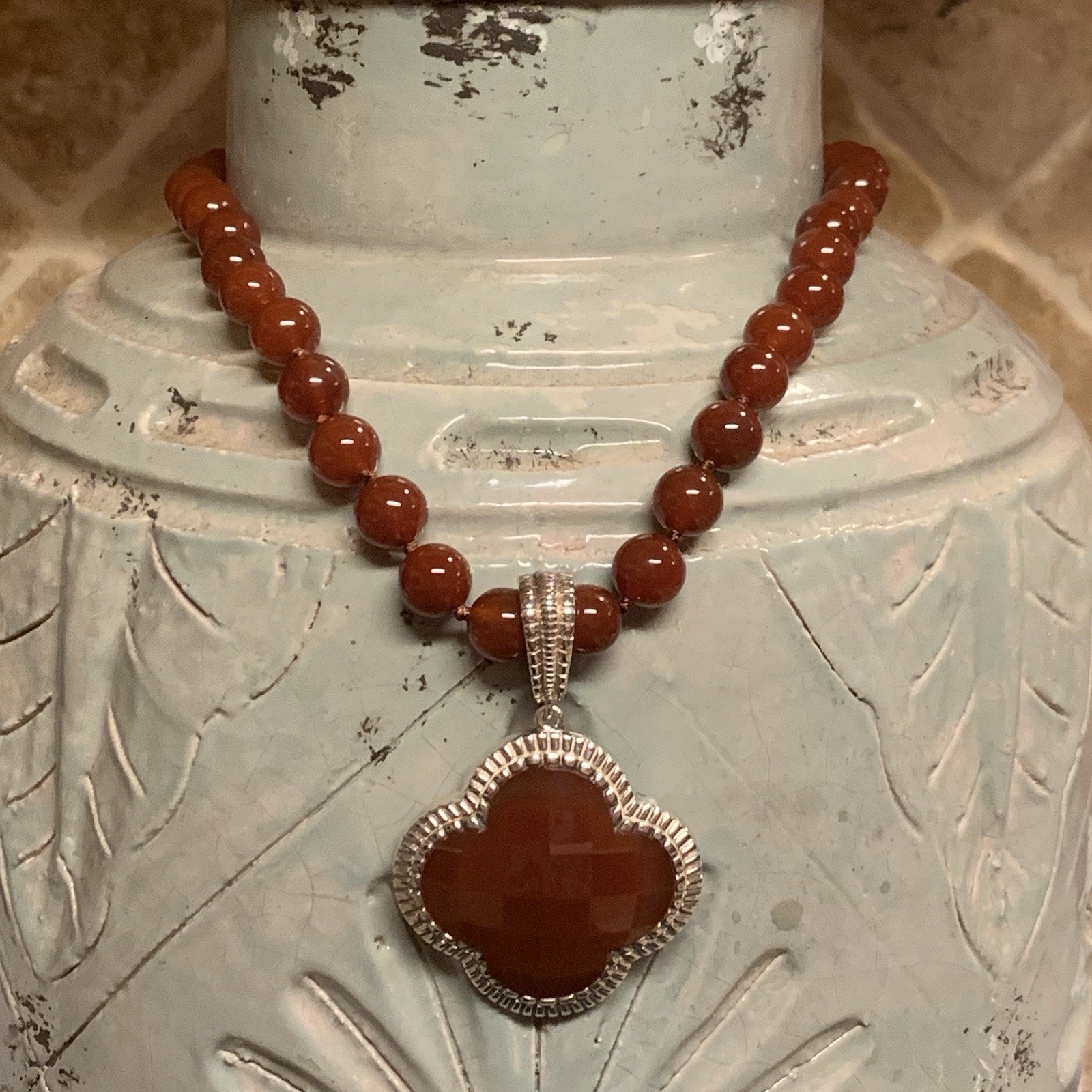 Whitney Kelly Necklace & Detachable Pendant Carnelian Agate Sterling Silver Vin.